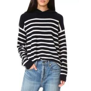 Vince women's cashmere sweater hooded stripes navy blue XS